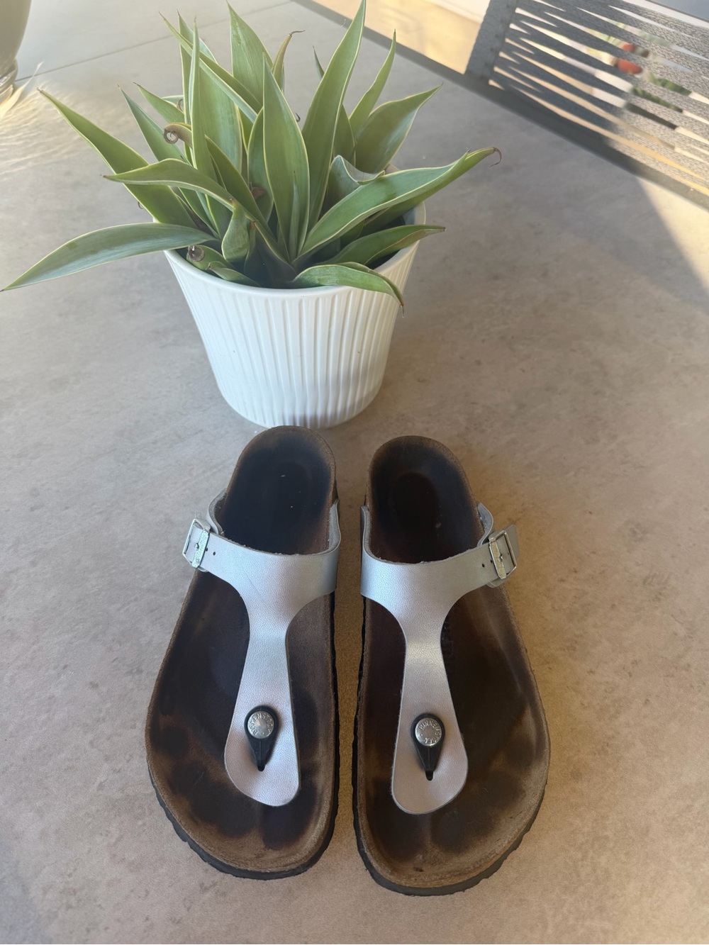 Birkenstock Metallic Silver T-Strap Sandals